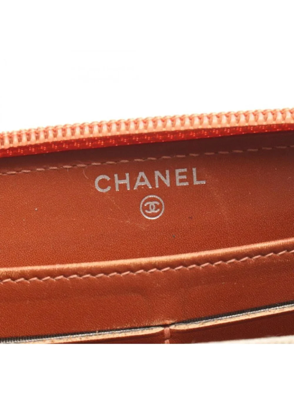 Chanel Round Wallet CC Logo Coral Orange Caviar Leather CC